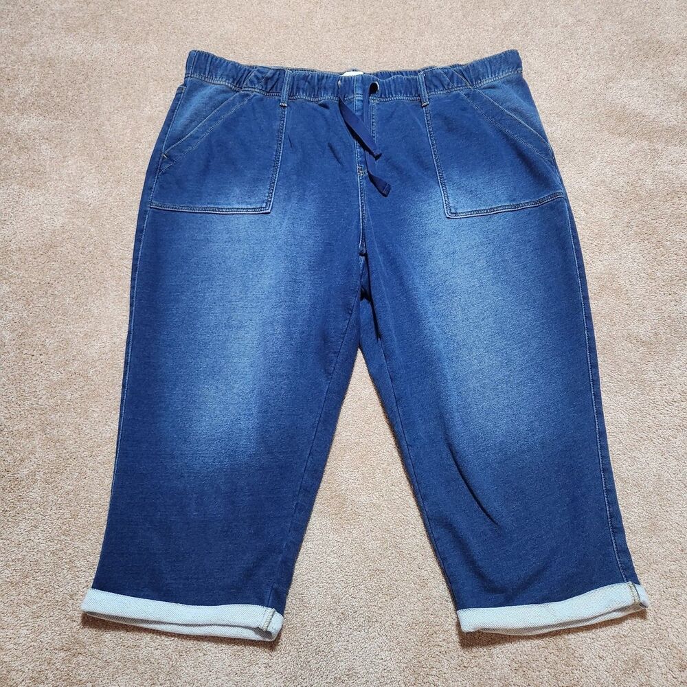 Lane Bryant Women Pants 26 Mid Rise Dark Wash Pull On Boyfriend Capri Cuffed
